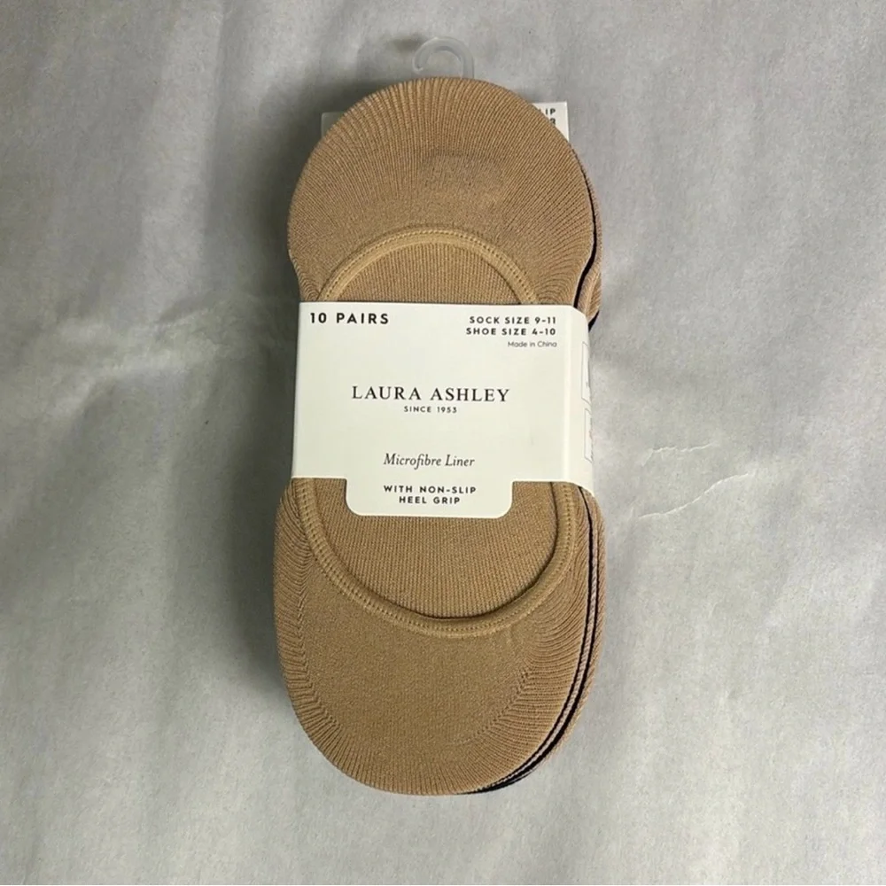 New Laura Ashley Socks Women’s 10 Pair Tan & Black Casual Microfiber Liner Socks - Picture 14 of 14